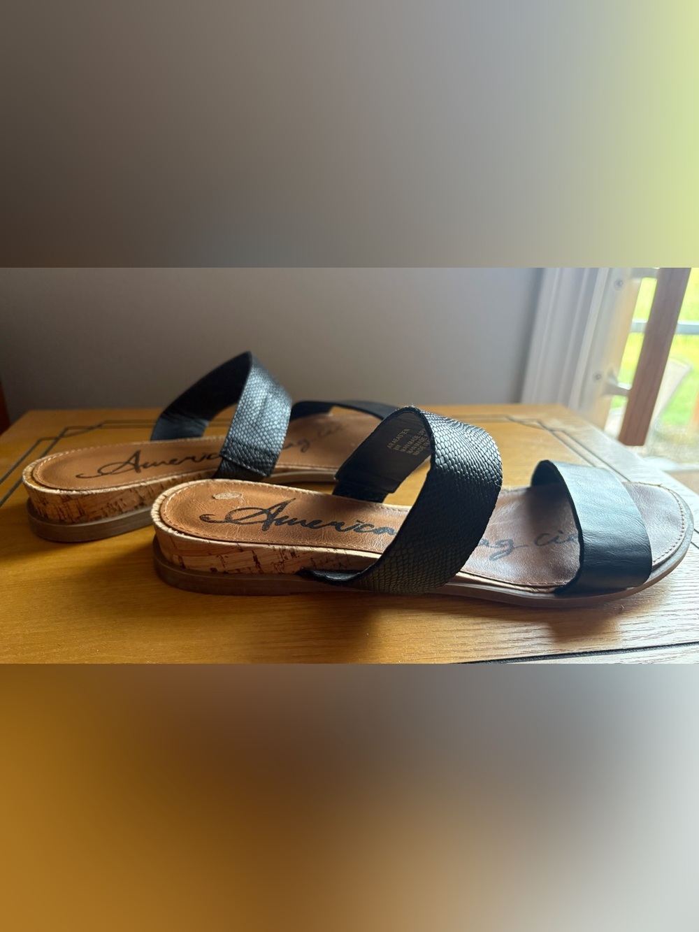 American Rag Cie Black Double-Strap Slide Sandals